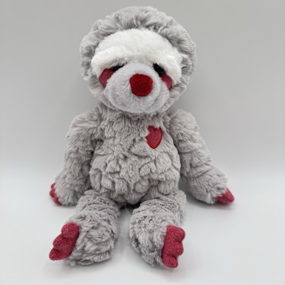 Mary Meyer Putty Sweetheart Sloth Plush 11" Grey Red Heart Stuffed Animal